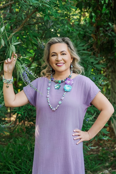 Abalone Garden jewelry set on a model