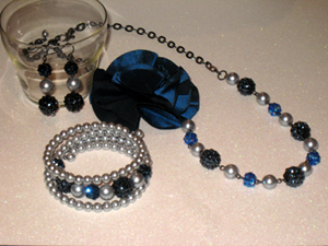 Royal Blue Flower Necklace, Bracelet and Earrings