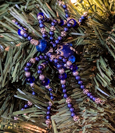 Royal Blue and Silver Beaded Spider